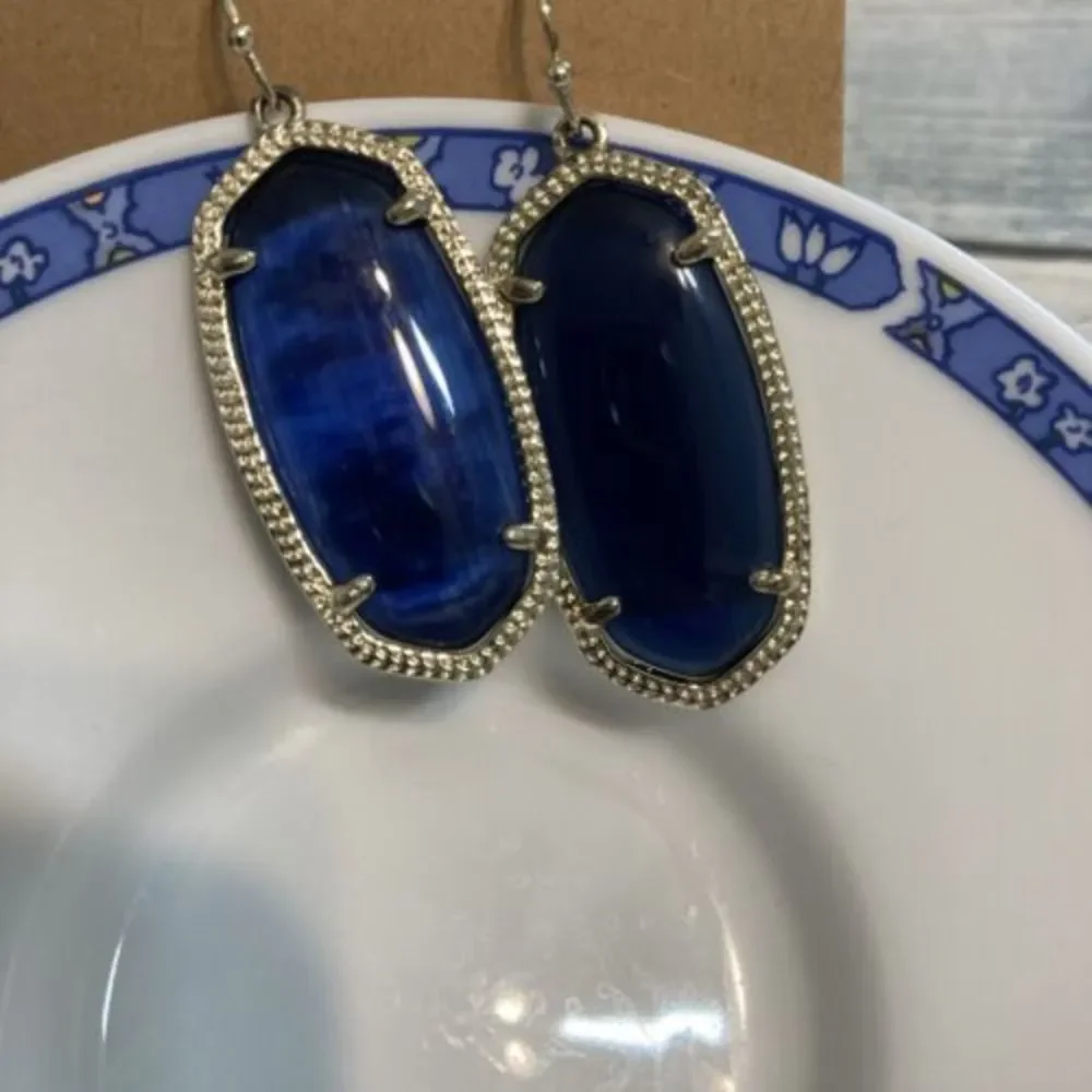 Kendra Scott‎ Elle Navy Cats Eye EARRINGS Gold Tone